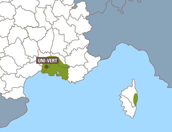 Carte  coopÃ©rative Uni-Vert en France - Jus concentrÃ© bio citron corse